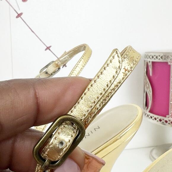 Nine West Stefania Metallic Leather Slingback Stiletto Heels Gold Size 8.5 M - Picture 12 of 16